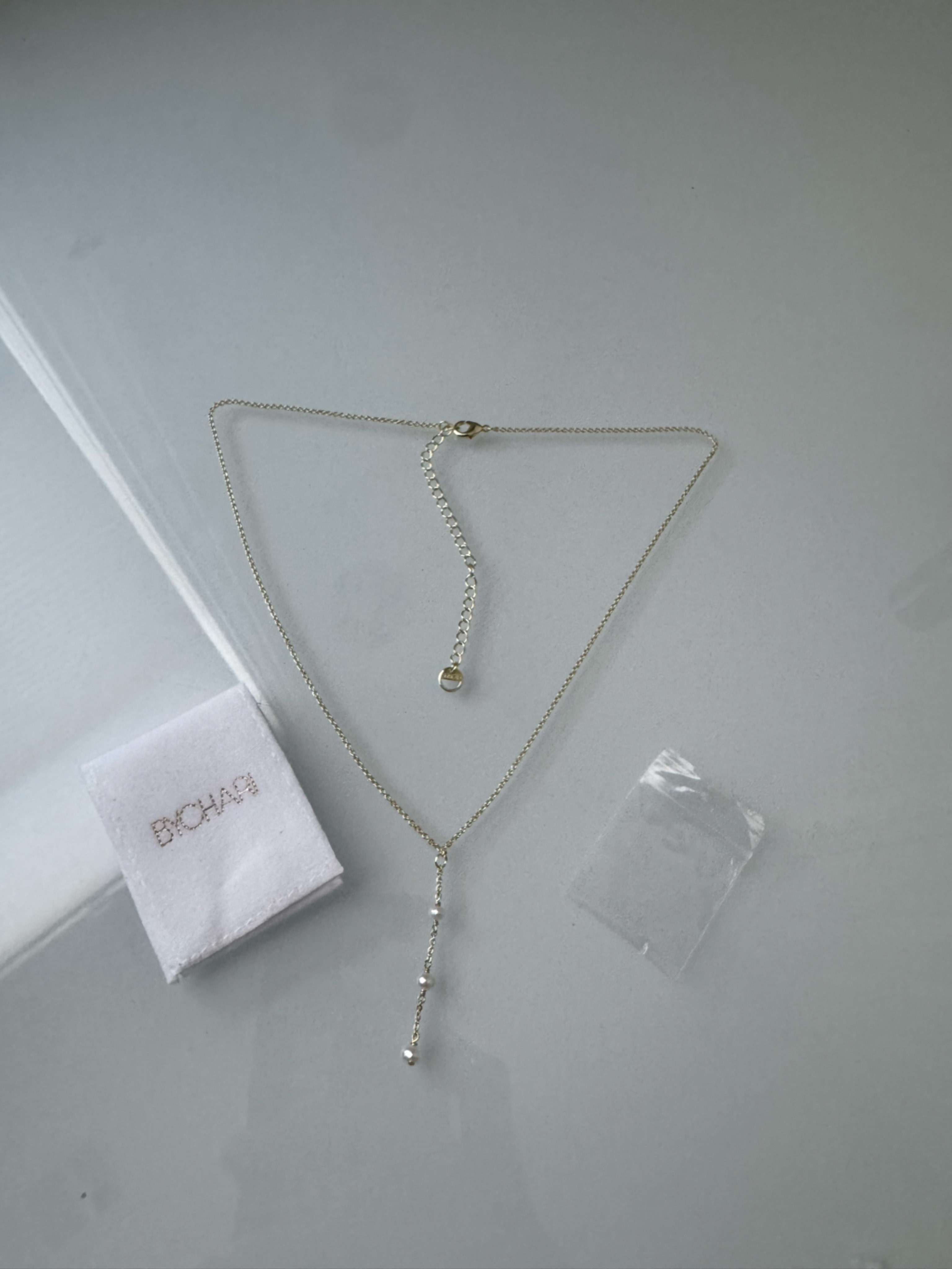 Bychari Pearl Necklace Gold Tone Adjustable Chain — image 2 of 4